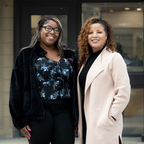 Shavonne Schofield and Annabelle Cataloni, pictured outside of Bunker Hill Community college. 